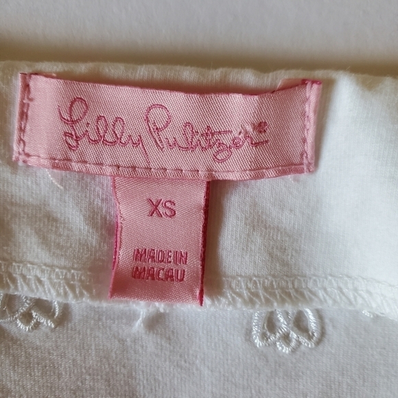 Lilly Pulitzer White Embroidered Trim Stretch Knit 3/4 Sleeve Tunic Sz xs - Picture 6 of 10
